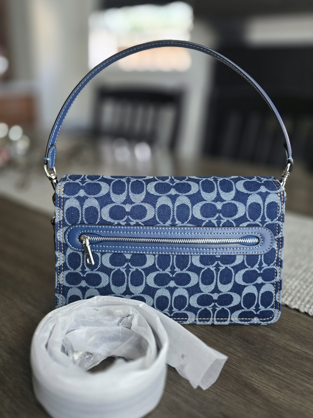 Coach Denim Tabby with Silver Chain - Picture 3 of 6
